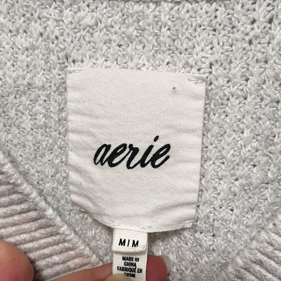 AERIE Cozy Waffle Knit Popover Sweater Light Heather Gray Size Medium - Picture 3 of 7